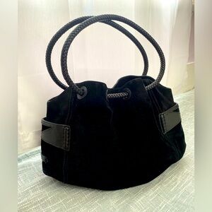 Cole Haan Suede Bucket Shoulder Bag w/ Braided Leather Handles – Black